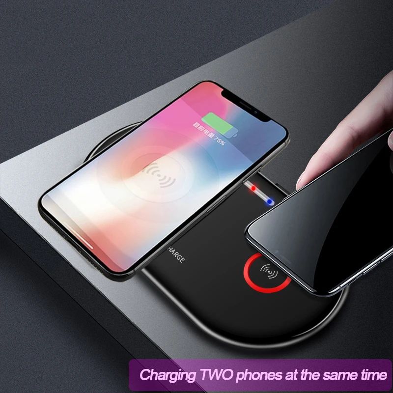 10 Вт двойное сиденье Qi Беспроводное зарядное устройство для iPhone X 8 XS Max samsung S9 S8 Note 8 Быстрая зарядка Беспроводная зарядная площадка настольное зарядное устройство
