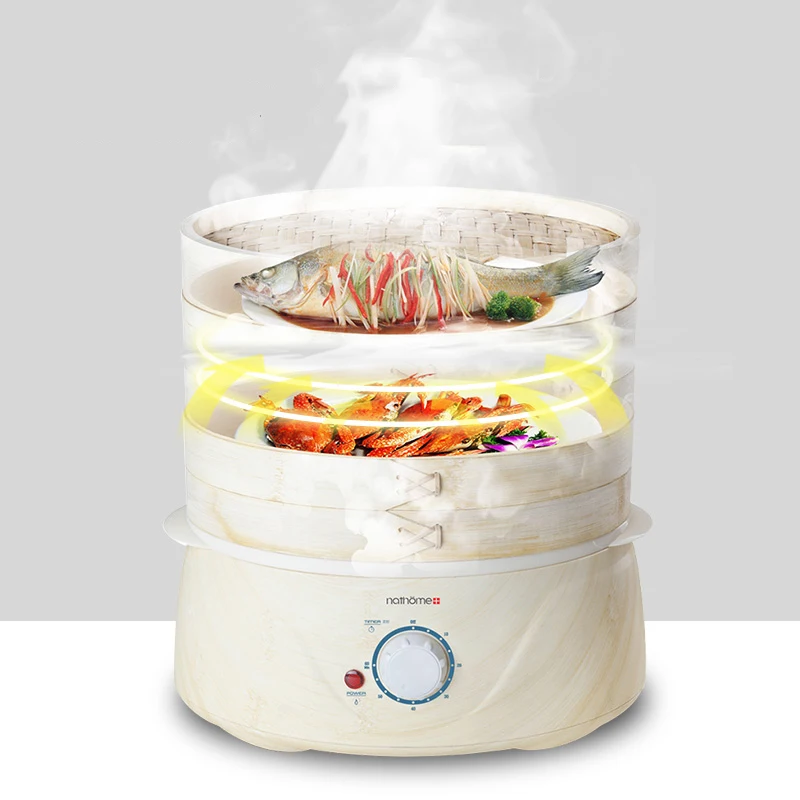 J70 3-layer 6L bamboo weaving electric steamer 800W multi-function PP base steam pot power-off protection with Natural fragrance | Бытовая