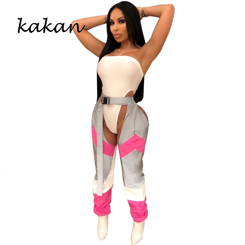 

Kakan sexy women's jumpsuit two-piece halter wrapped chest belt jumpsuit trousers sexy nightclub party jumpsuit