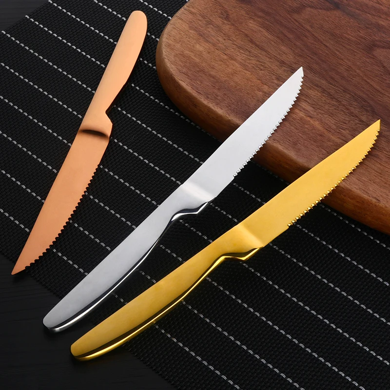 Jaswehome 4/6/8/12pcs Steak Knives Set Titanium Gold Plating Sharp Knives  Food Grade Dinnerware