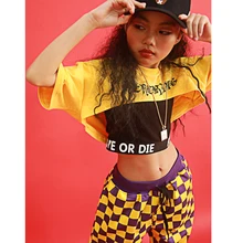 Танцевальный костюм для джаза для девушек в стиле «хип-хоп» для сцены, одежда на детей, топы и Худи и штаны уличные Танцы Одежда для представлений DQS1548