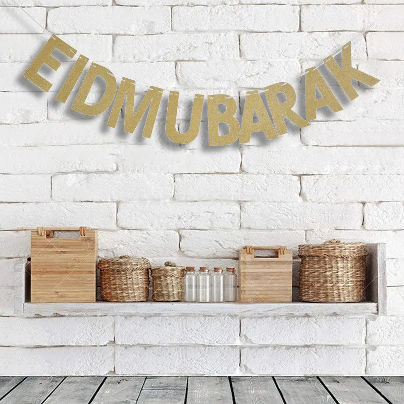 

EID MUBARAK Gold String Flag 3M Id Al-Fitr Party Pennant Lesser Bairam Banner Hanging Garland Happy Eid Bunting Party Supplies