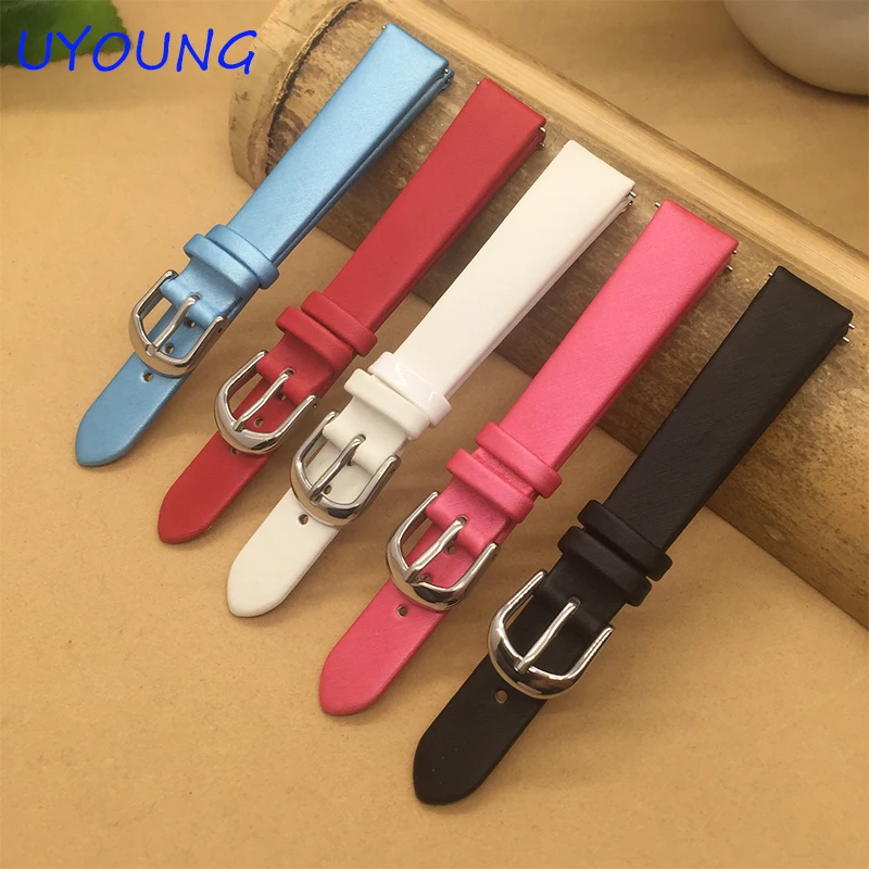 Quality Spun silk + Genuine Leather Watchband 14mm Ladies Replacement