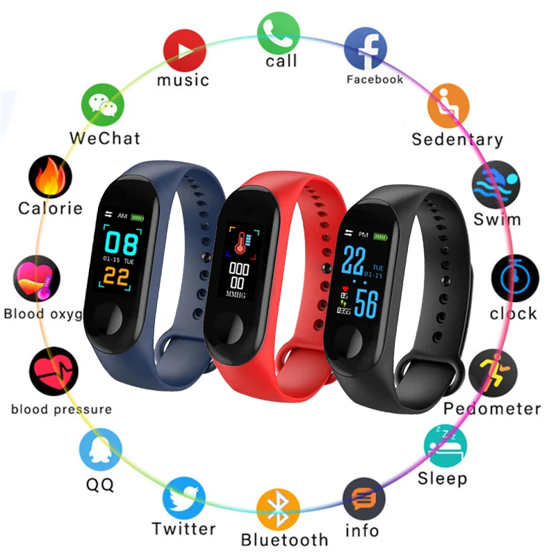 

M3 Fitness Smart Bracelet Blood Pressure & Heart Rate Monitor Colorful Touch Screen Smart Band Wristband Step Counter
