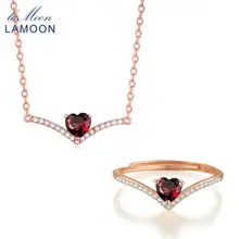 Ламон V Форма 925 пробы серебряные Ювелирные наборы сердце любовь натуральный гранат драгоценные камни S925 хорошее ювелирное изделие для женщин V004-7
