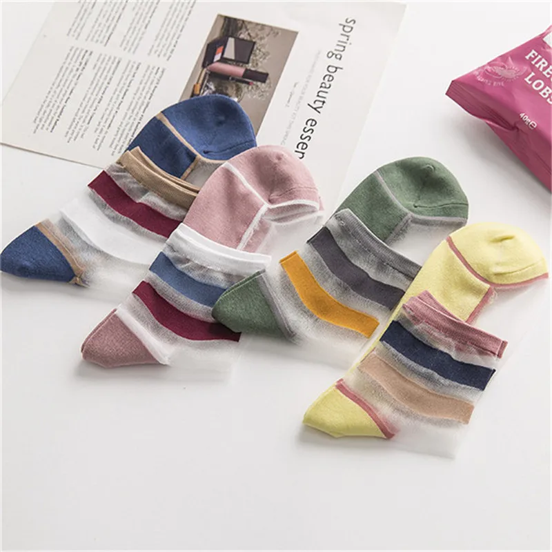 1 пара 2019 весна корейский стиль милые носки горячая распродажа длинные тонкие дышащие повседневные цветные Модные прозрачные носки для