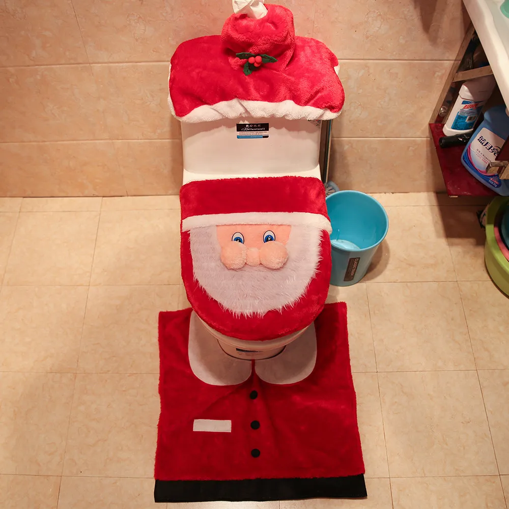 Фестиваль украшения ванной комнаты 3 шт причудливый Санта-Клаус, Туалет сиденья и ковер ванной набор Рождественский Декор