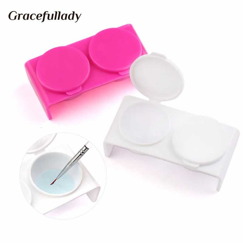 

1 Pcs Double Dish Case Nail Container Plastic Tint Bowl With Cover Nail Art Equipment For Acrylic Liquid Powder UV Gel Tips Tool