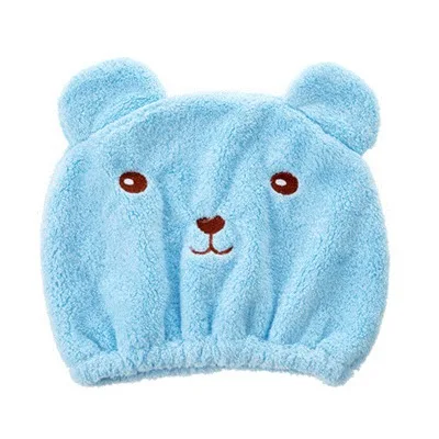 Новинка, милая шапочка для душа с изображением медведя, шапочка для душа, банное полотенце, Хорошо Впитывающее влагу, удлиненное бархатное ультра-мягкое специальное полотенце для волос - Цвет: Синий