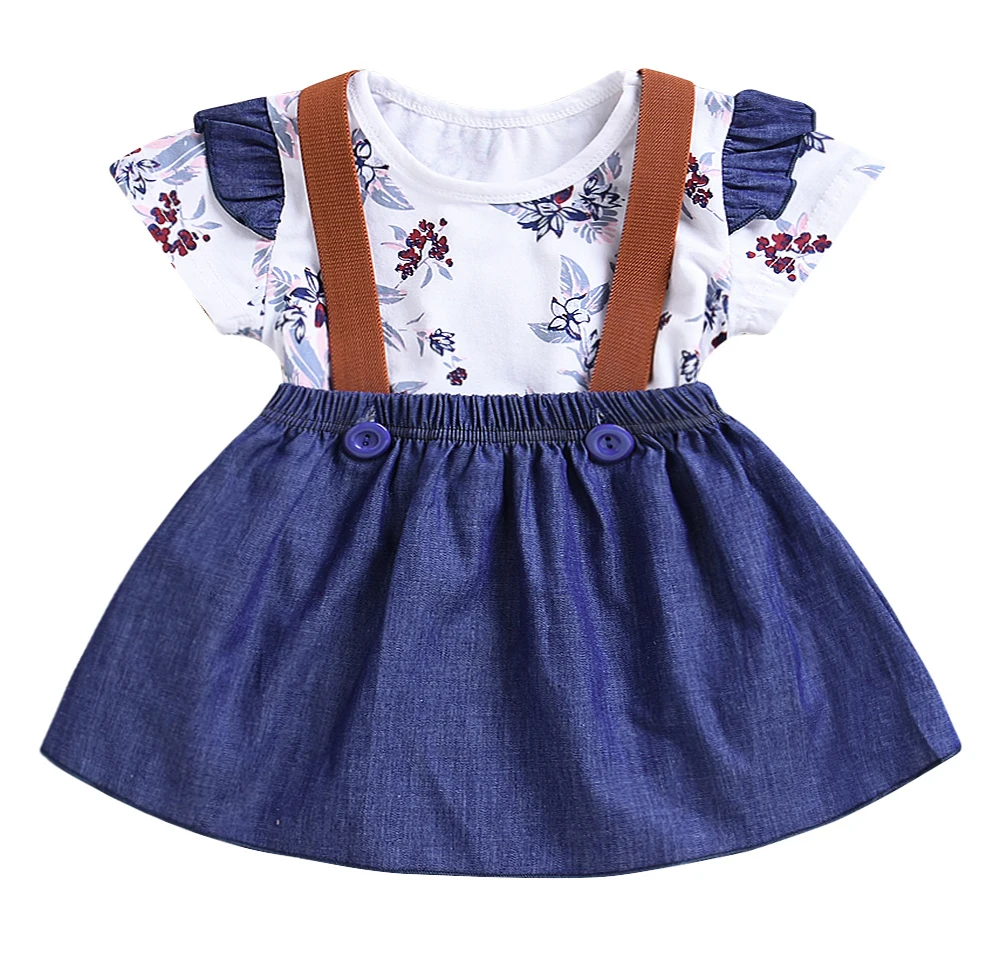 2pcs Baby Girls Floral Suspenders Skirt Set Short Sleeve Ruffled T-Shirt + Mini Braces Overalls | Детская одежда и обувь