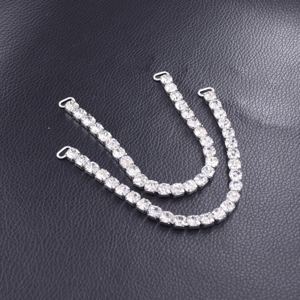 

10pcs 7inch length strass full Rhinestones Bikini Connectors SS28 5mm crystal Buckles For Swimming Wear Silver base BK-45