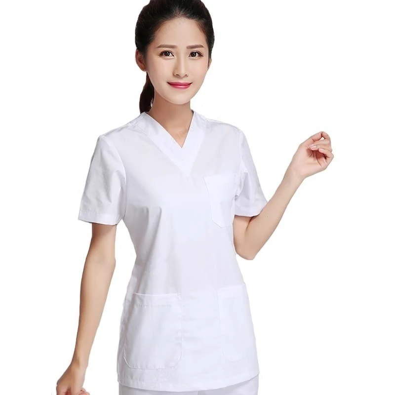 Женская медицинская униформа, классические топы с v-образным вырезом, одежда для доктора из чистого хлопка, униформа медсестры, Хирургическая Одежда(только топ