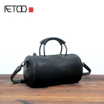 

AETOO Japanese Korean version of the simple small round bag portable Messenger bag leather retro creative drums package tanned s
