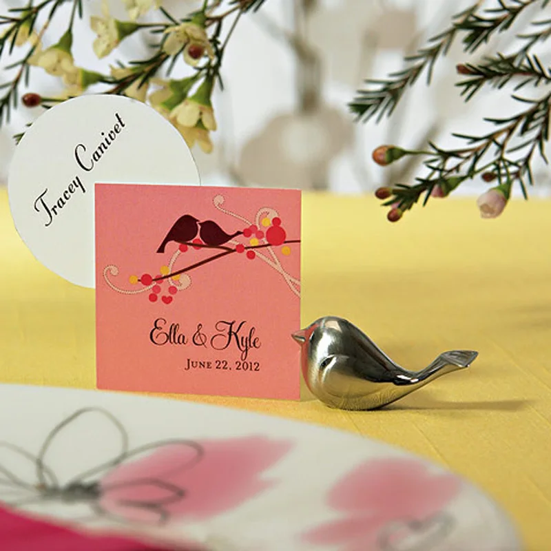 Silver Metal Love Bird Wedding Place Card Holder Favors And Photo