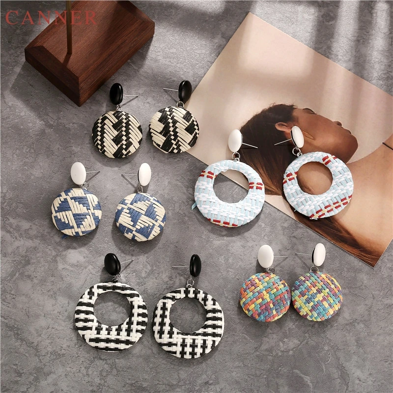 Handmade Woven Grass Rattan Earrings for Women Vintage Straw Round Drop Earrings Statement Earrings 2019 Bohemian Jewelry C40
