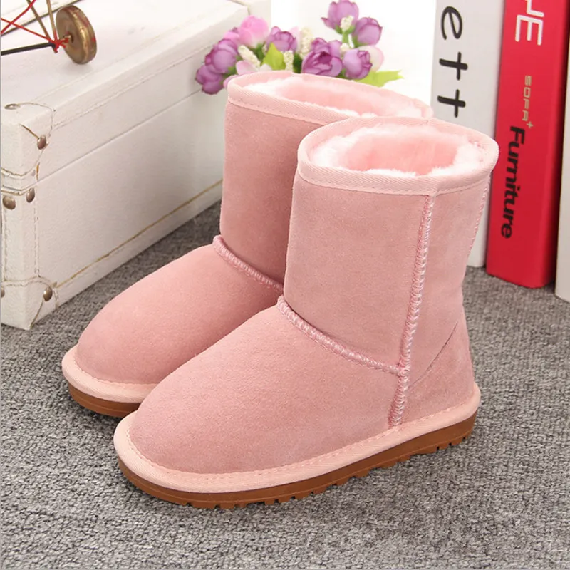 Boys and Girls Australia Style Kids Snow Boots Waterproof Slip-on Children Winter Cow Leather Boots Brand Ivg EU 21-35 - Цвет: 009