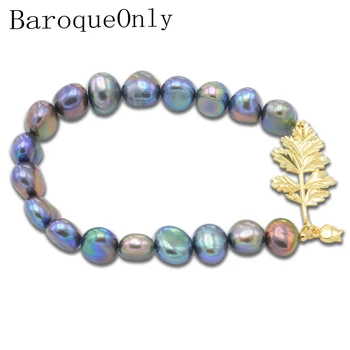 

BaroqueOnly High Quality Natural Freshwater Pearl Bracelets golden leaf mixed-colour irregular Pearl Jewelry customizable