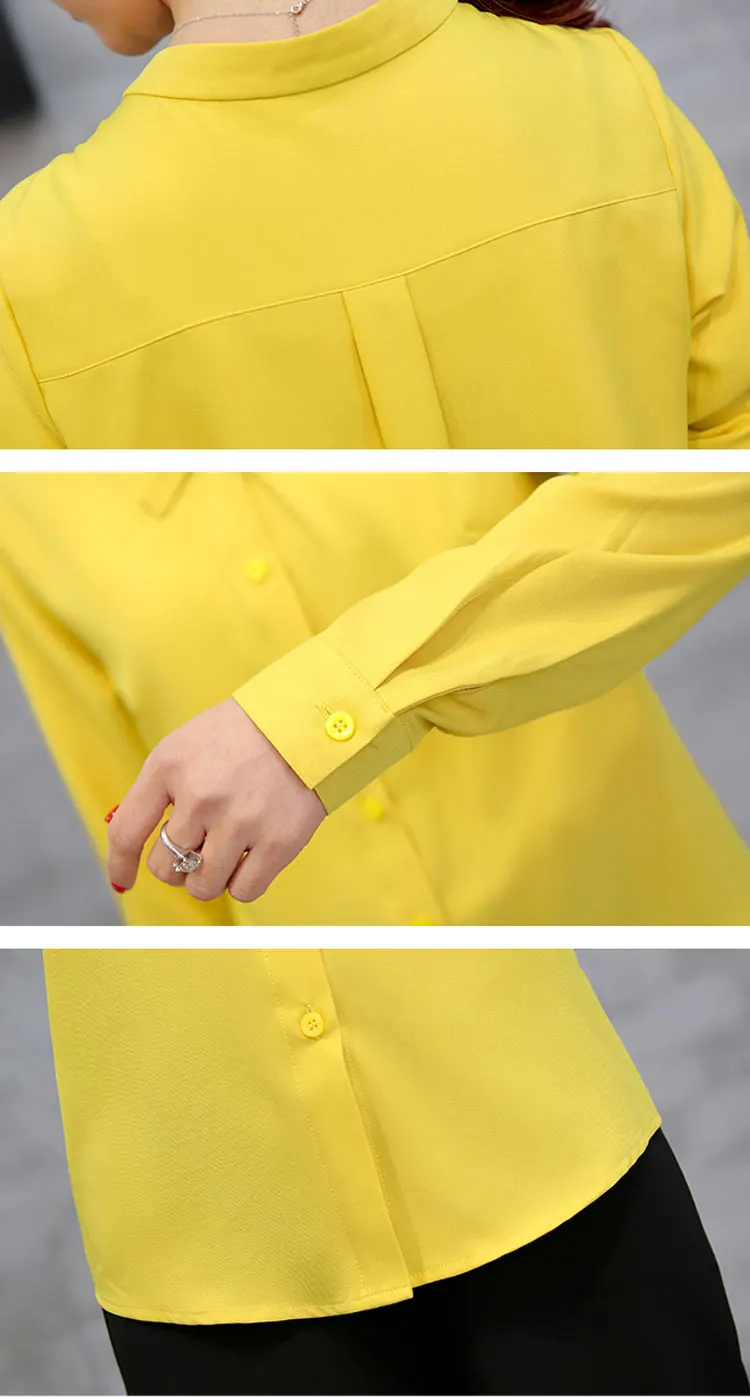 Шифоновая Тонкая блузка с длинными рукавами, простая модная желтая рубашка, Весенняя Новая Женская Удобная Одежда большого размера LJ383