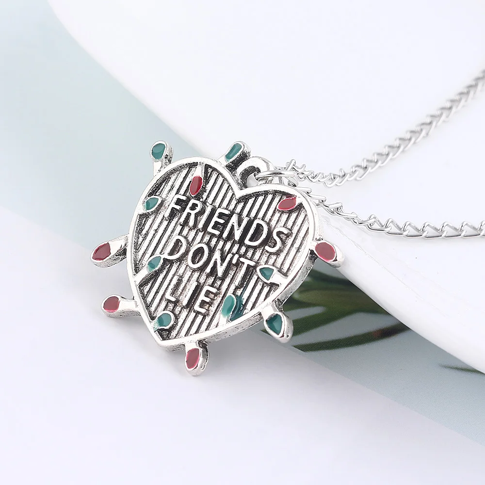 

SG 2018 Hot Stranger Things Necklaces Friends Don't Lie Letter Heart Pendants Light Monster 11 Snake Keyring Girls Jewelry Gift