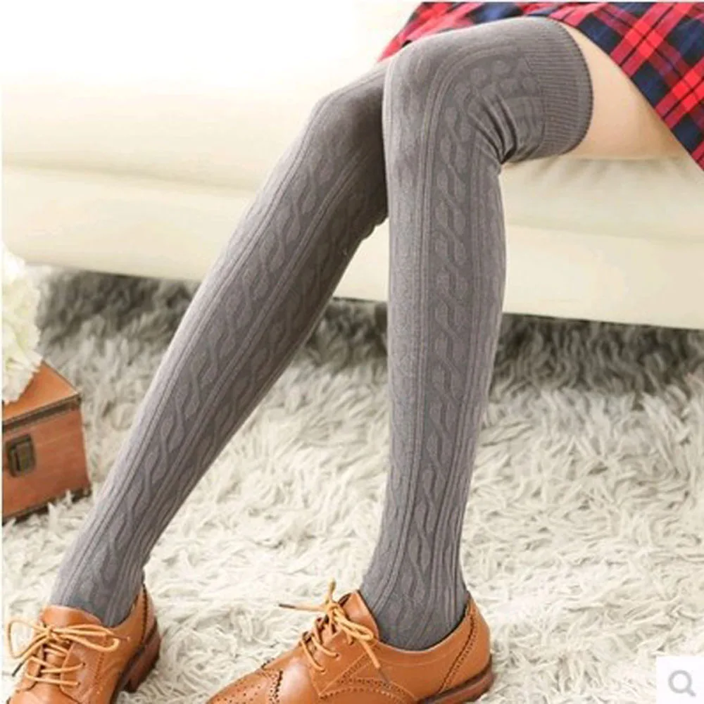 Fashion Women Wool Braid Over Knee Winter Warm Stocking Breathable