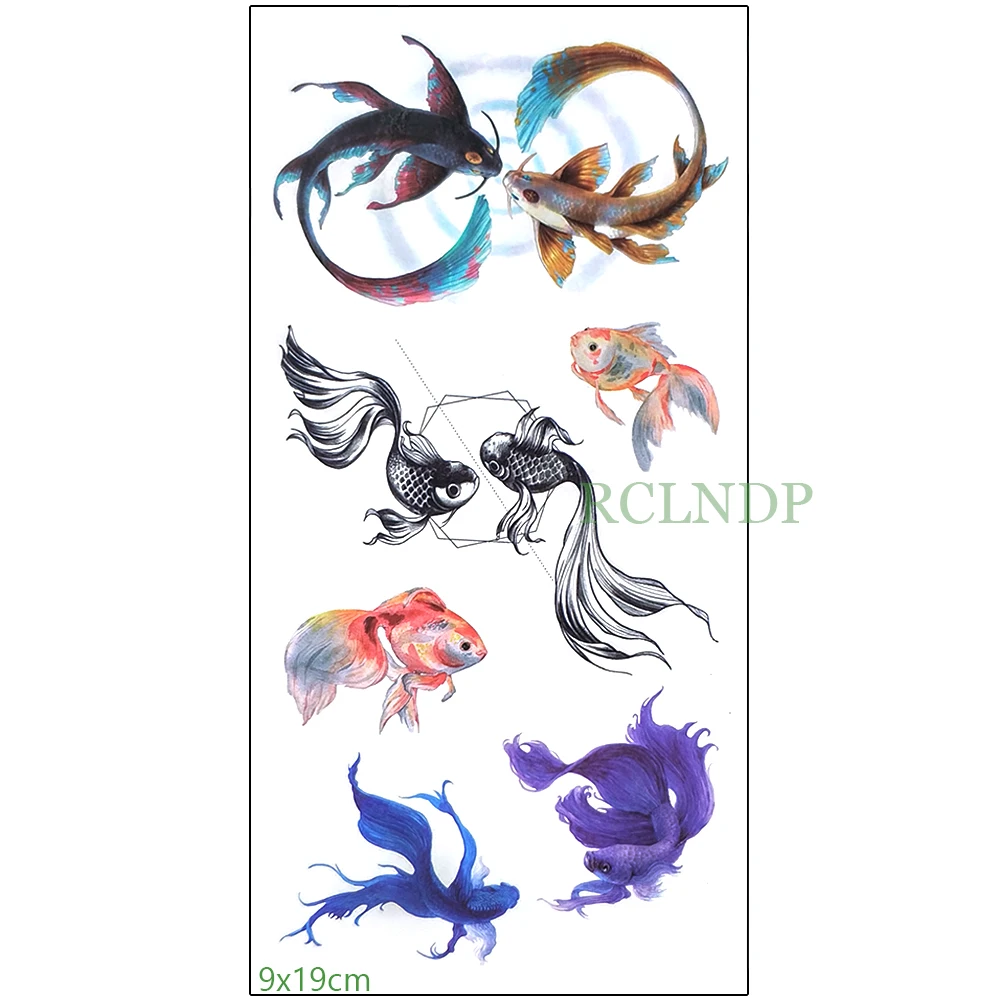 Waterproof Temporary Tattoo Sticker Goldfish Fake Tatto Swimming Fish Flash Tatoo Foot Hand Arm