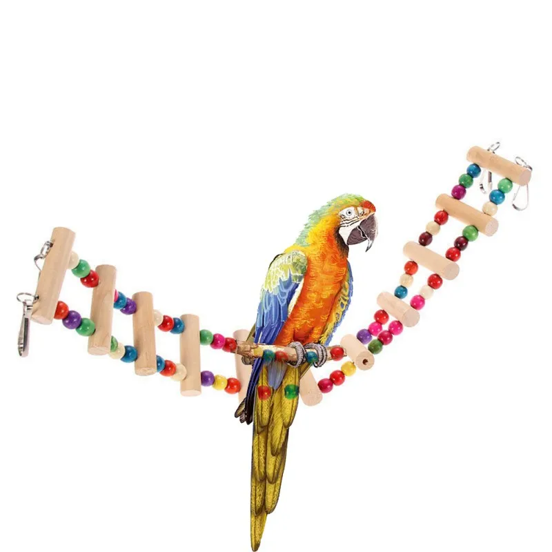 

2019 Parrot Pet Birds Wood Ladder Climbing Cableway Rope Parrot Bites Harness Cage Parakeet Budgie Easy Installation Wood
