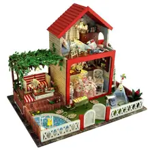 Новинка DIY деревянная кукла дом с мебели, романтический фиолетовый дом Миниатюрный Кукольный домик сборка игрушек для детского подарка на день рождения