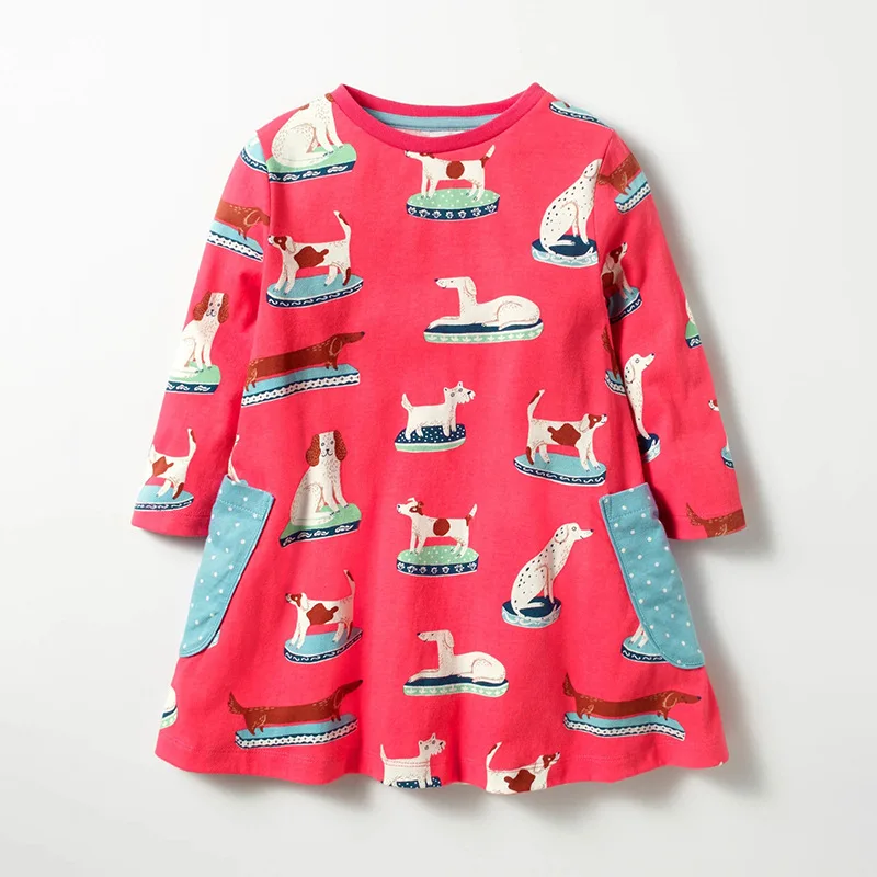 Toddler Baby Kids Girls Dog Print Dress For Spring Autumn Children's