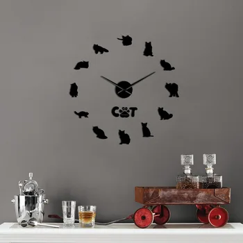 

Burmese Cat DIY 3D Acrylic Wall Clock Short-haired Breed With Body Pure-bred Cat Mirror Surface Watch Cat Collection