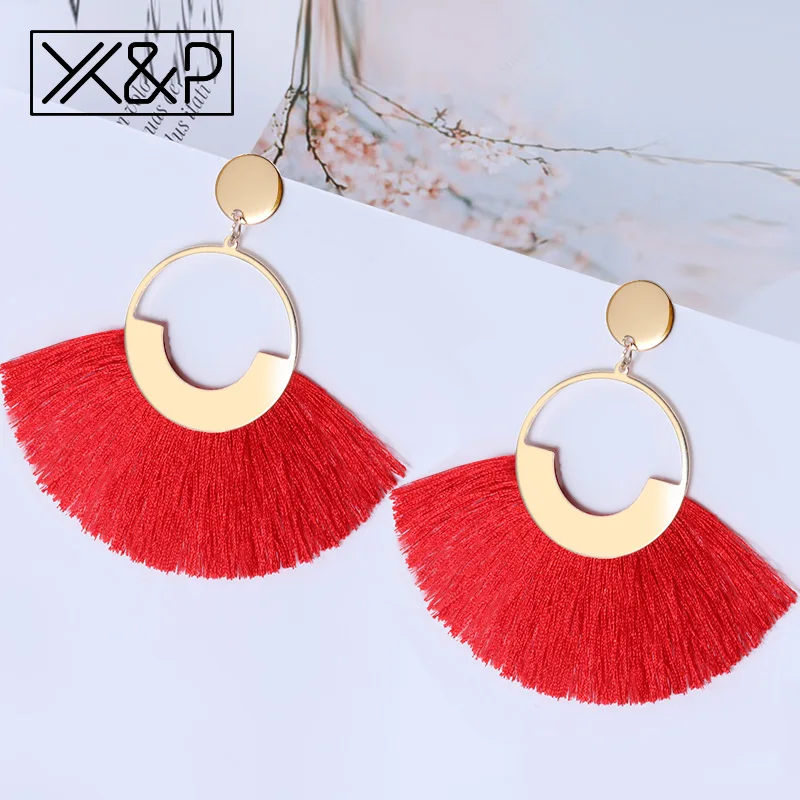X&P Bohemian Big Tassel Drop Earrings For Women Lady Female Fringe Handmade Dangle Statement Fashion Woman Earring 2018 Jewelry