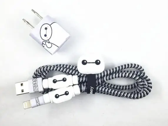 1,4 м мультфильм USB зарядное устройство кабель протектор Diy набор с намоткой кабеля зарядные наклейки Спиральный шнур протектор для iphone 5 6 6s 7 - Цвет: 14