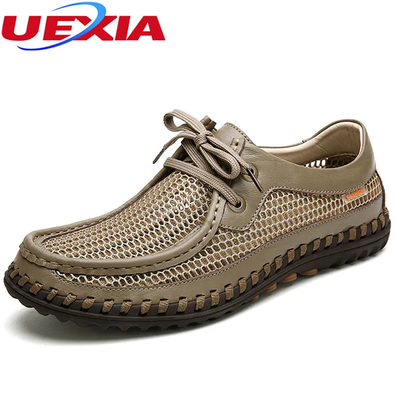 

Fashion Men Shoes Leather Summer Casual Breathable Hollow Lace Up Soft Driving Handmade Chaussure homme Loafers Footwear High