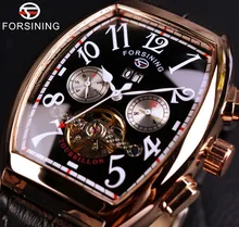 Forsining Date Mois Affichage Boîtier en Or Rose Hommes Montres Top Marque De Luxe Montre Automatique Montre Homme Horloge Hommes Occasionnels Montre