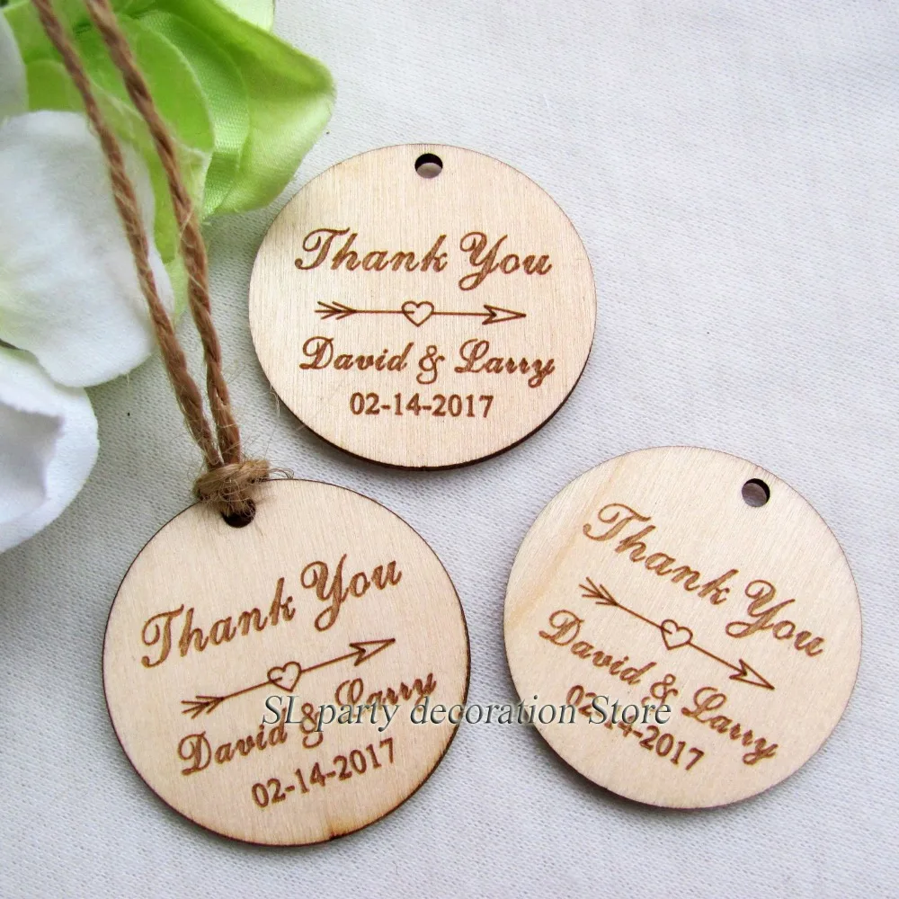 

100pc Personalized Engraved "Thank You" Wedding Tags Round Circle Wooden Hang Tags Rustic Wedding Bridal Shower Favors Tag 39mm