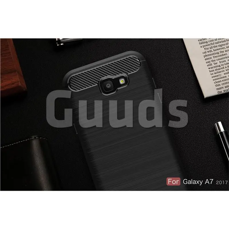 Luxury Carbon Fiber Brushed Wire Drawing Silicone TPU Back Cover for Samsung Galaxy A7 2017 A720 (Black)
