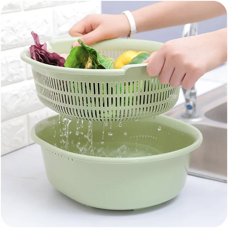 Kitchen Double Storage Basket Multifunction Kitchen Drain Basket Rice