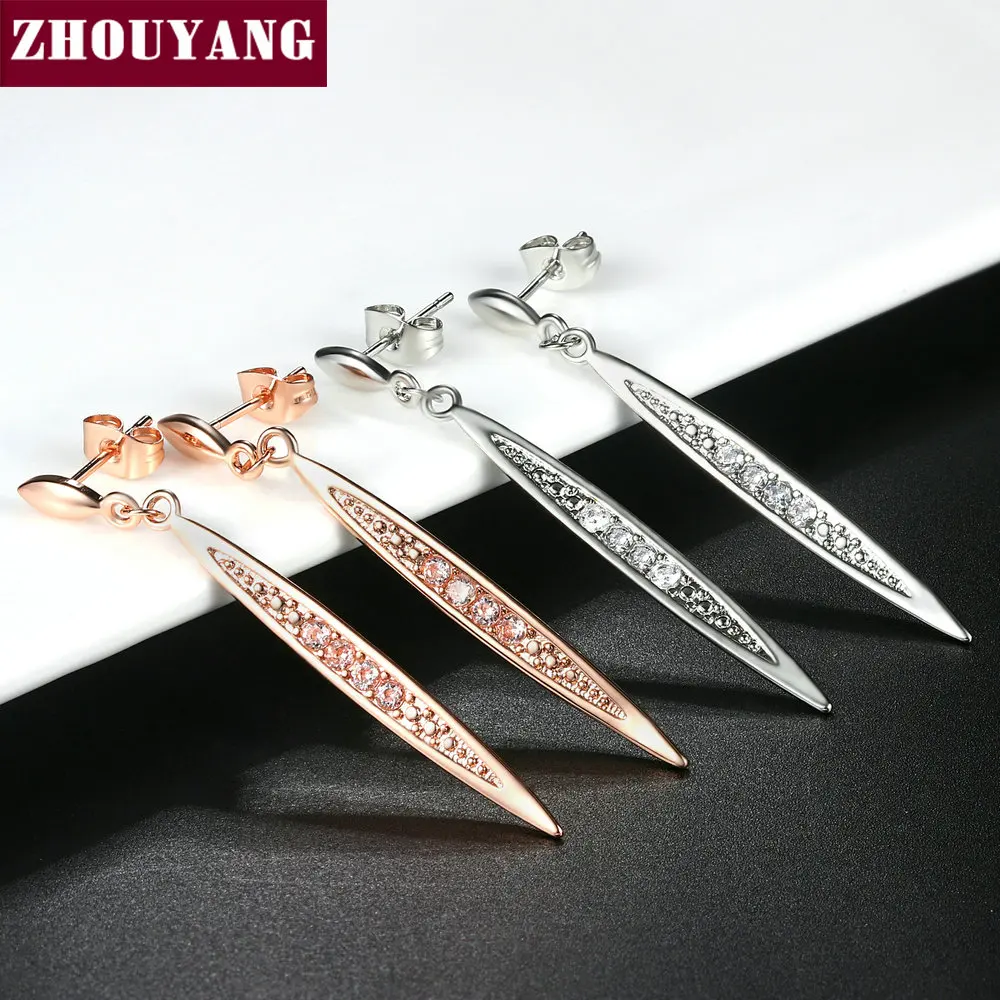Серьги ZHOUYANG для женщин фианиты в форме Горохов розовое золото ювелирные изделия