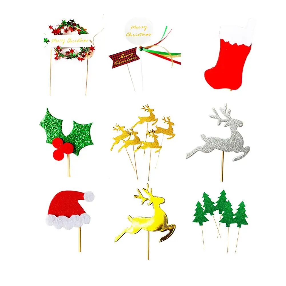 

Cake Topper Christmas Wreath Cake Decoration Flag Pine Hat Reindeer Decoration Festive Party Props Christmas Crafts