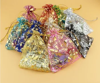 

100pcs 7X9CM 9X12CM 11x16CM 13X18CM Rose Organza Bags Jewelry Packing Bags Wedding Candy Gift Drawstring Bags