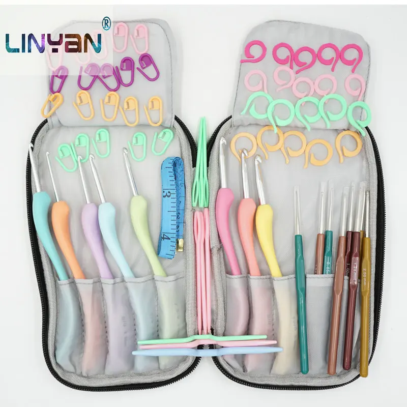 

Home Use Sewing Tool Crochet Hooks Set Needles Storage Bag DIY Craft Sewing Tools Knitting Needles Aluminum Classical Style zl50