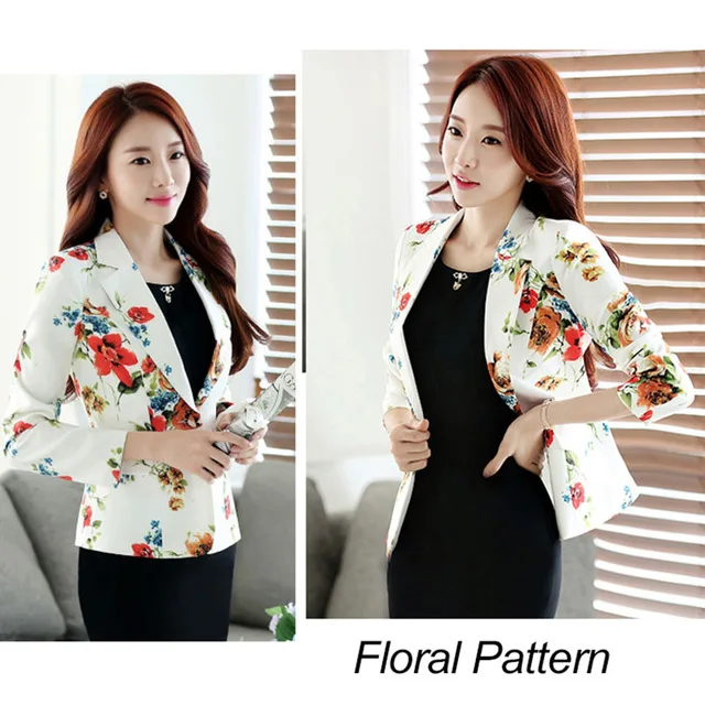 Floral Blazer Female Plus Size Single Breasted Print Flower Blazers