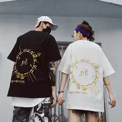 Couple'ssummer Вышитые хип-хоп футболка с короткими рукавами женские большие размеры пять рукавами футболка оверсайз футболка