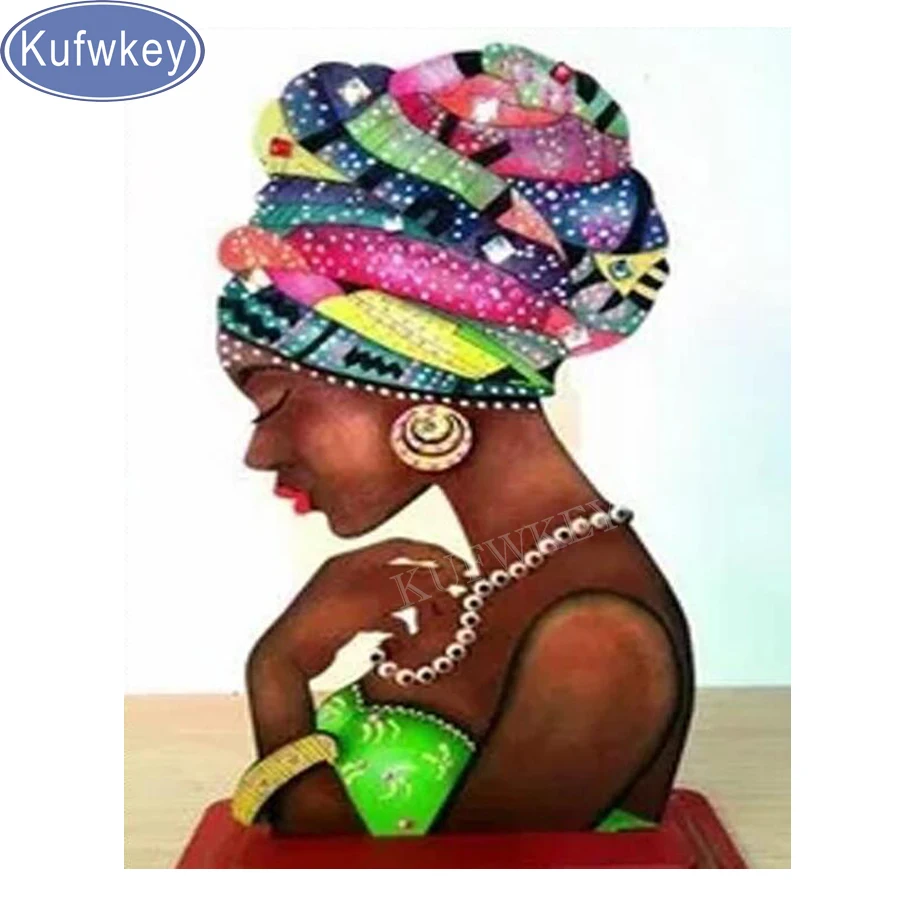 Квадратная 3D Алмазная картина KufwkeyFull для африканских женщин алмазная вышивка