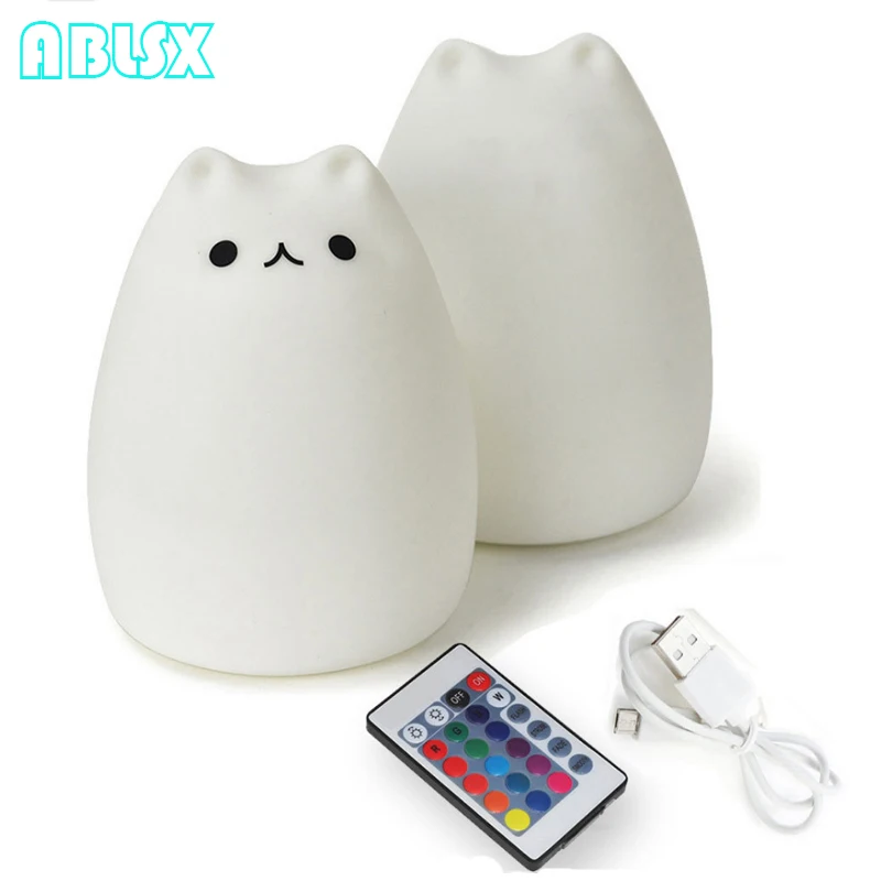  Free Star 7 Color Changed Night Light Cartoon Cat Nightlights For Children With Remote Control 3D K - 32921224397
