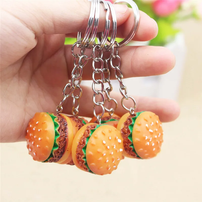Novelty Key Chain Cute Hamburger Keychain Simulation Food Hamburger Pendant Key Ring Christmas Birthday Gift