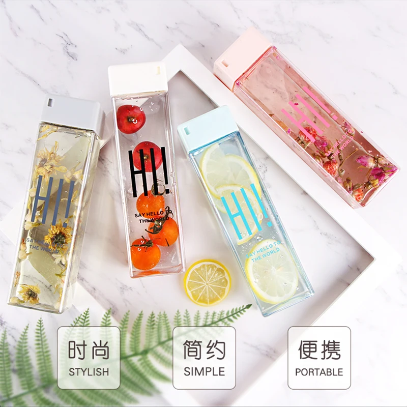 

Korean Water Cup Women's Creative Network Red Square Plastic Water Cup Male Metal Water Bottle Sport Bottle