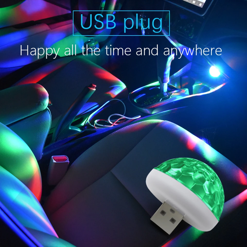 1 шт. Автомобильный USB атмосферный Мини Красочный Светодиодный светильник