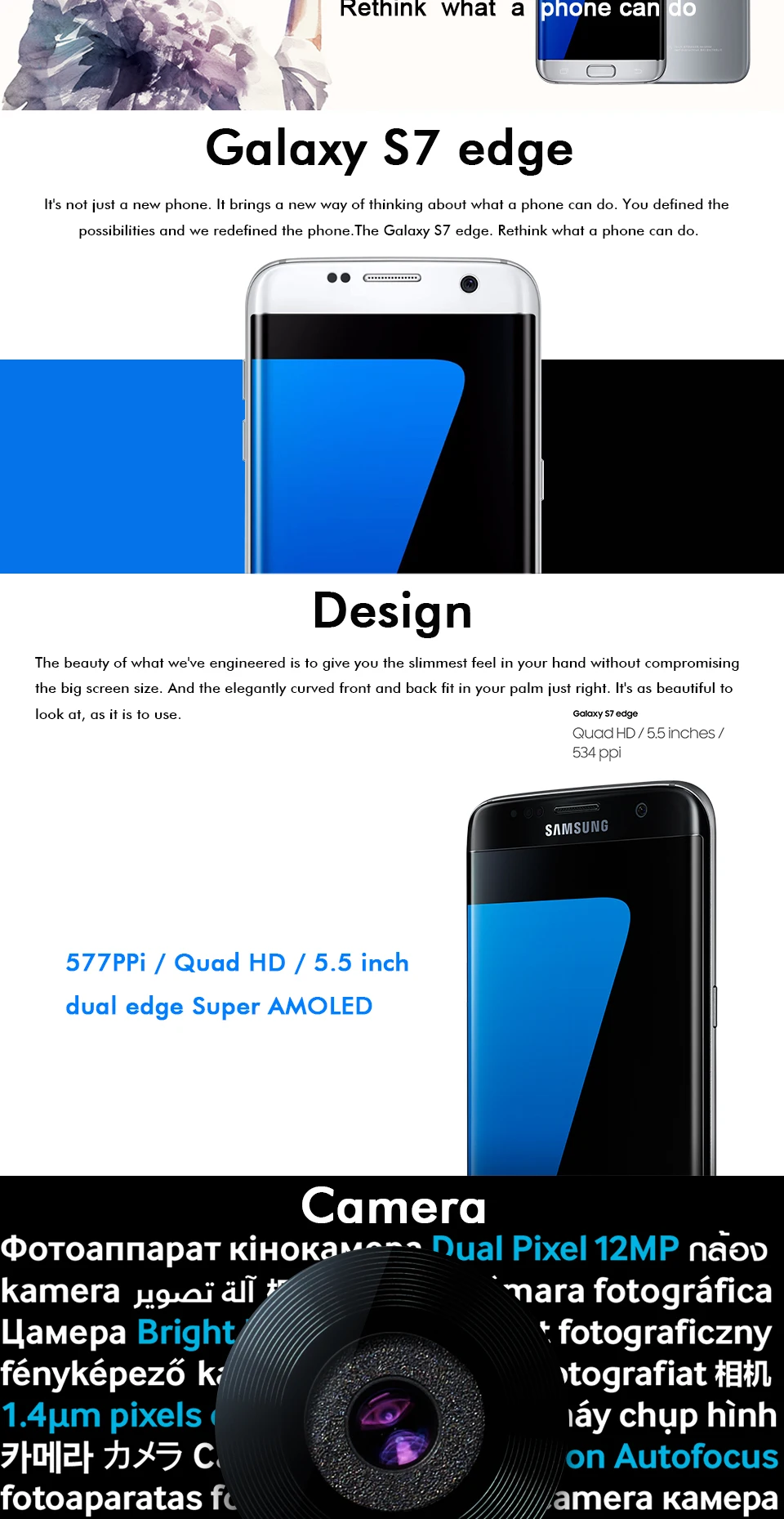 Refurbished Samsung Galaxy S7 Edge Smartphone 5.5'' 4GB+32GB Single SIM NFC 12MP 4G LTE Cellphone gold 4