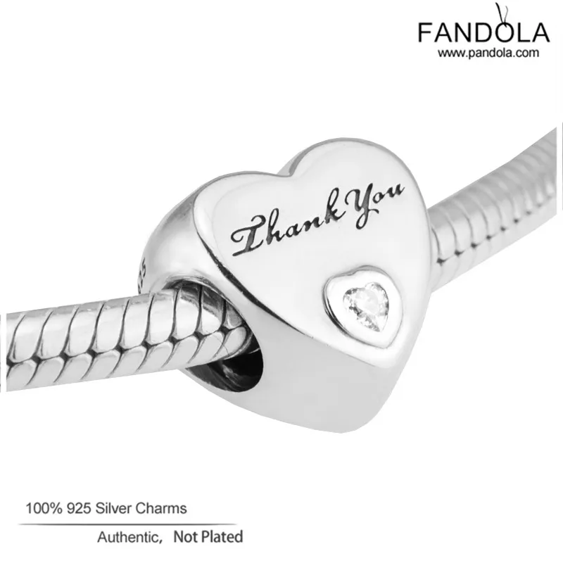 Děkuji Srdce Kouzla se hodí k náramkům Pandora 925 Sterling Silver Clear CZ Beads pro šperky Výroba perlí