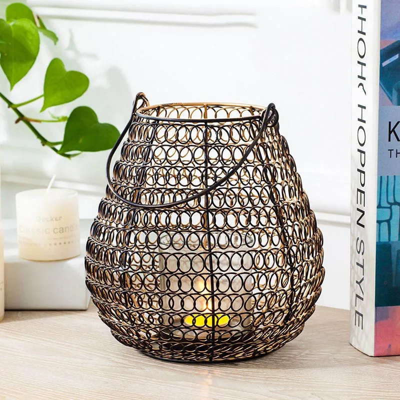 Креативный винтажный подсвечник, черные Большие осенние украшения, металлический подсвечник в виде тыквы, настольная лампа в марокканском стиле для дома 50KO250 - Цвет: D L Candlestick